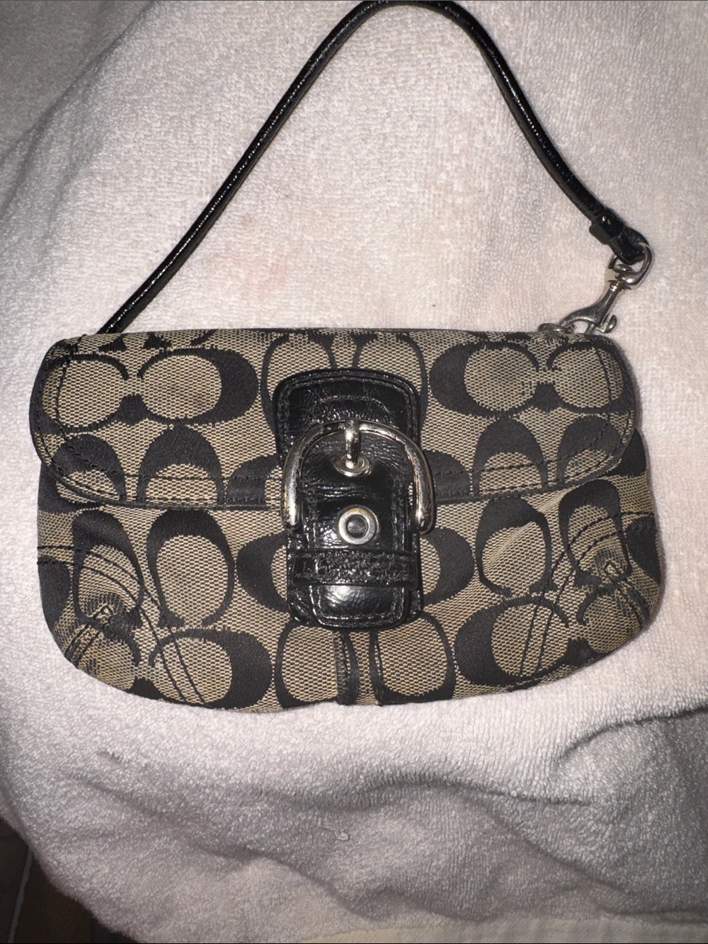 Coach Mini Shoulder Bag in Black and Gray Signature C Pattern